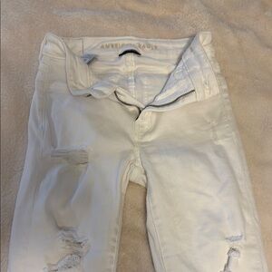 American Eagle Outfitters White Skinny Distressed Hi- Rise Jeggins